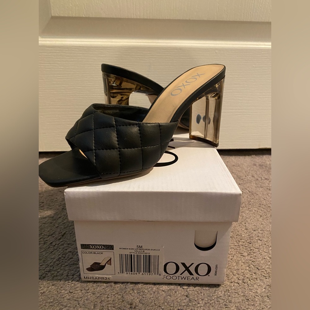 XOXO Vally-B Black Quilted Mule Heel